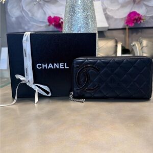 CHANEL Black Quilted Lamb Zippy Wallet FULL INCLUSION